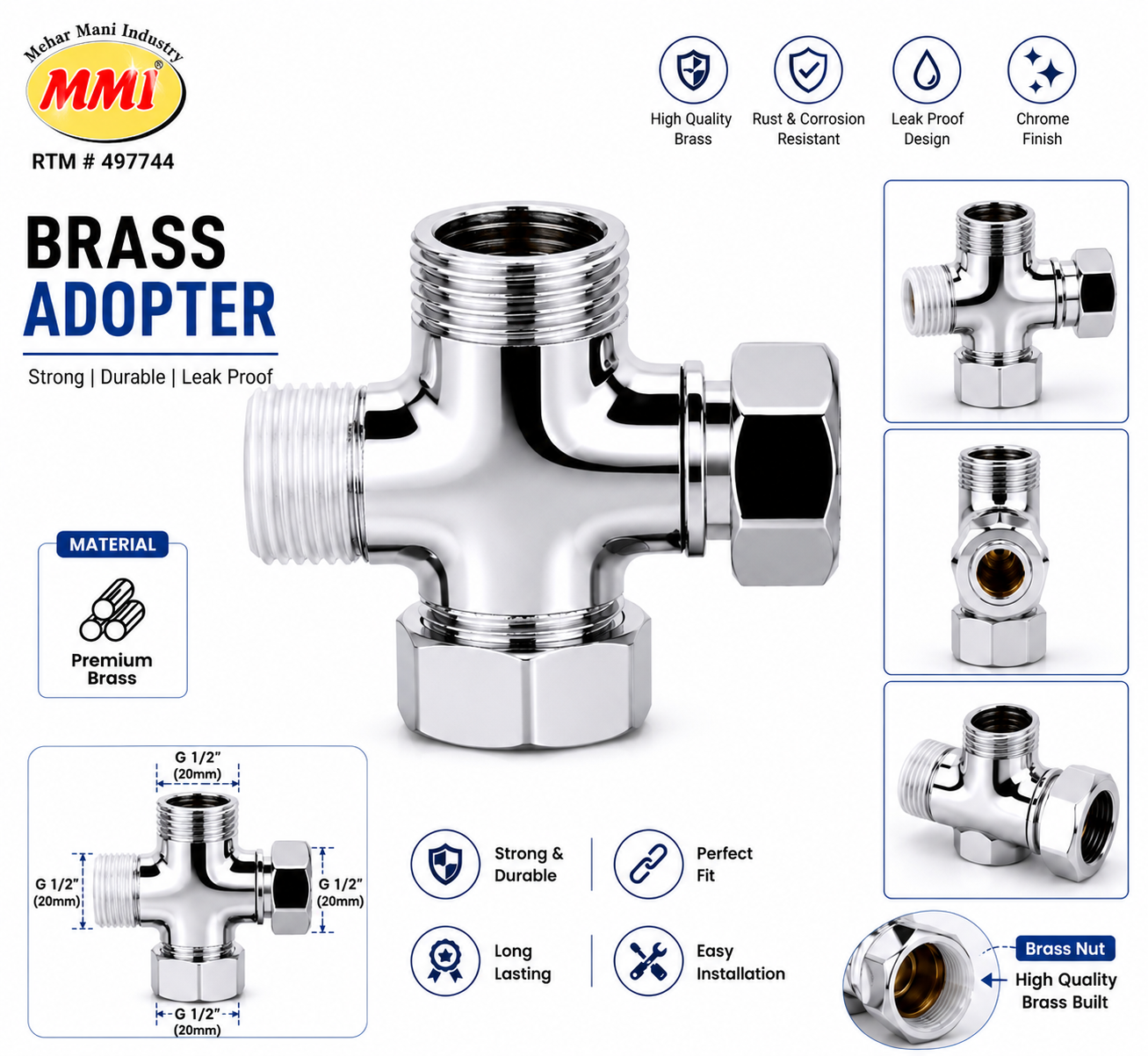 Shower Connector Adapter Brass